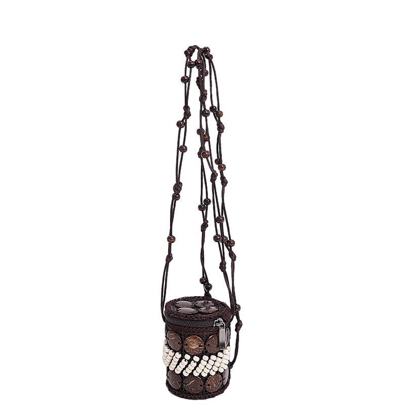 All-match Cloth Ethnic Style Crossbody Bag Coconut Shell Retro Handmade Weave Bag Geometric Handbag Bohemian Shoulder Bag Women