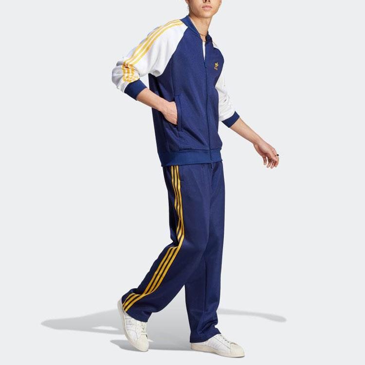 Adidas Originals Retro Three Stripe Color Block Loose Straight Leg Sports Pants Men Bottoms Dark-Blue IM4461