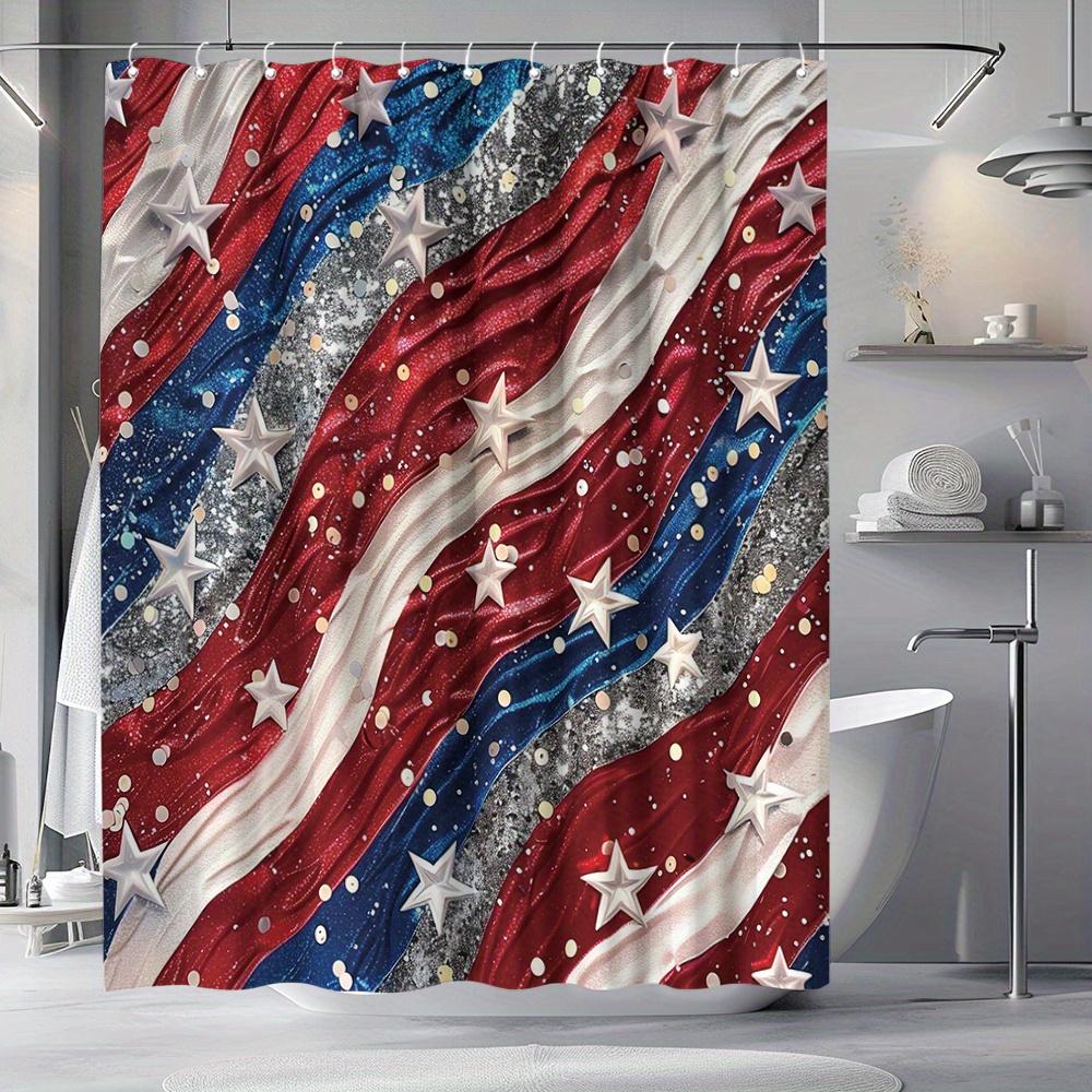 Patriotic American Flag Shower Curtain with Stars and Stripes Design in Red White and Blue Colors for a Bold Bathroom Statement