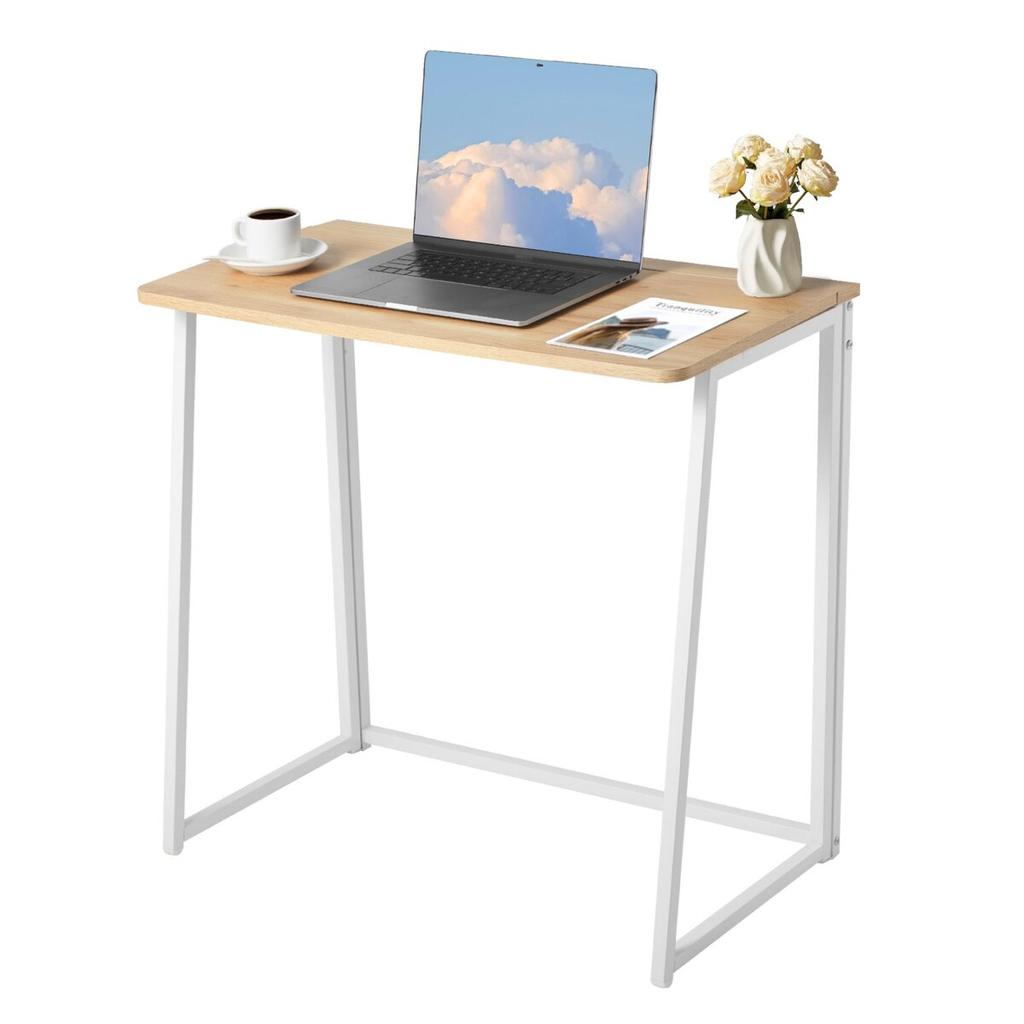 Folding Desk, 80 Cm Small Foldable Table for Compact Spaces, Space Saving Computer Table, Sturdy Particleboard with Storage Hooks, Writing Workstation