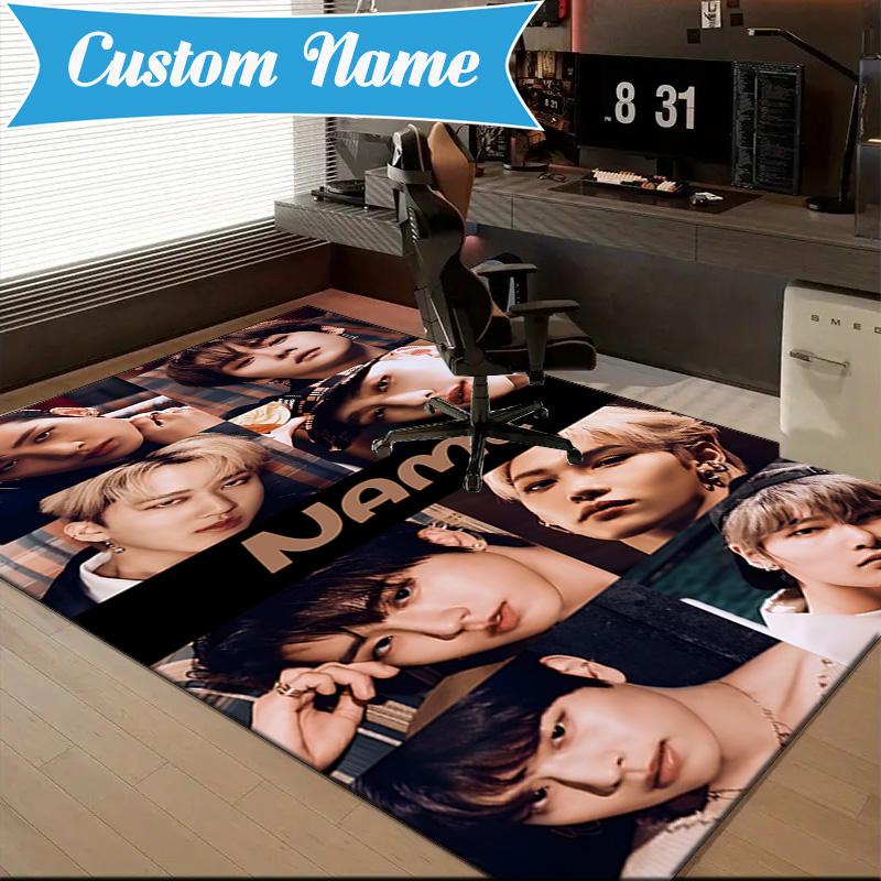 Custom Name K-pop Idol Collage Rug for Living Room, Game Rooms, Office, Bedroom, Floor Mat Playful Design, fan gifts Christmas decor