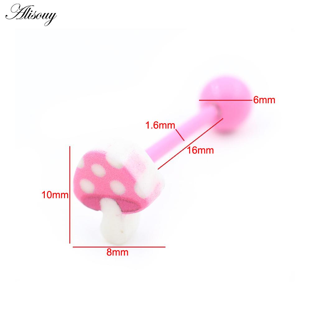 Alisouy 1PC Stainless Steel Ball Heart Star Acrylic Bear Mushroom Skull Tai Chi CZ Tongue Ring Ear Earring Piercing Body Jewelry