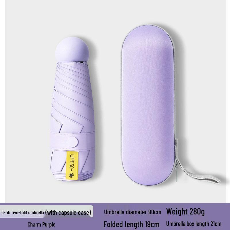 Women's Dual-Use Mini Umbrella: Compact Five-Fold Design, Thickened Fabric, Black Glue for UV Protection, Custom Logo Option