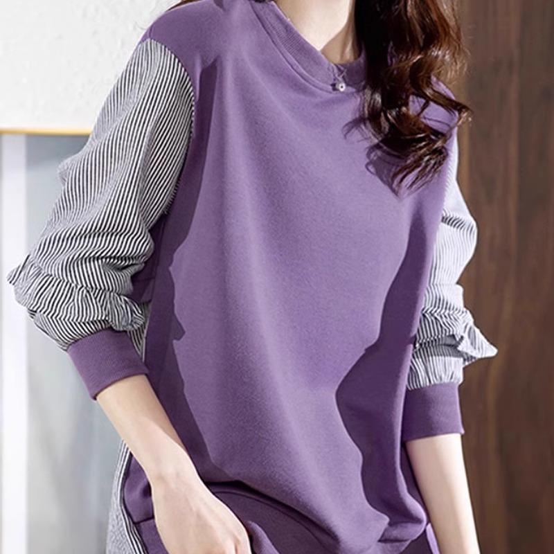 Updated Korean Version Relaxed Fit Lazy Style Long-sleeved Design Niche Round Neck Top