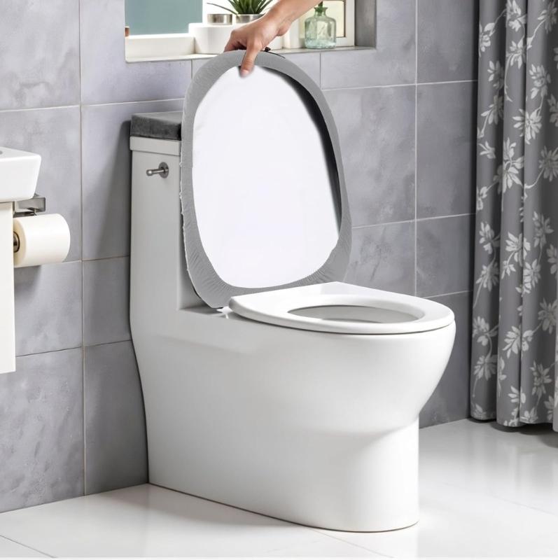 2pcs Toilet Cover Set With Soft Edges For Most Toilets Machine Washable Polyester Cloth