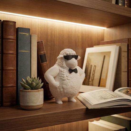 Cute Cool Sheep Figurine 3D Printed Small Lamb with Sunglasses And Bow Necktie Novelty Animal Sculpture for Home Office Desk Decor