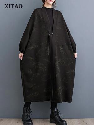 V-Full Sleeve Trench Loose Casual Fashion Print Temperament Women Trench DMJ2972