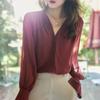 Camicia a maniche lunghe da donna primavera e autunno design francese con scollo a V top temperamento camicia in chiffon ampia