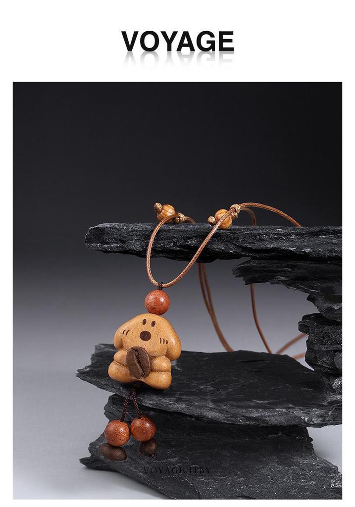Wooden Coffee Bean Puppy Pendant Necklace - Light Luxury Accessory for Women