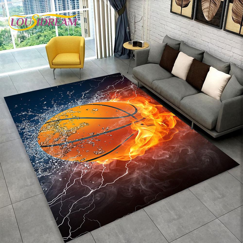 Covor 3D cu Desen Animat Teren de Baschet Mare, Covor pentru Living Dormitor Canapea Sală de Joacă Decor, Covoraș de Podea Antiderapant pentru Copii