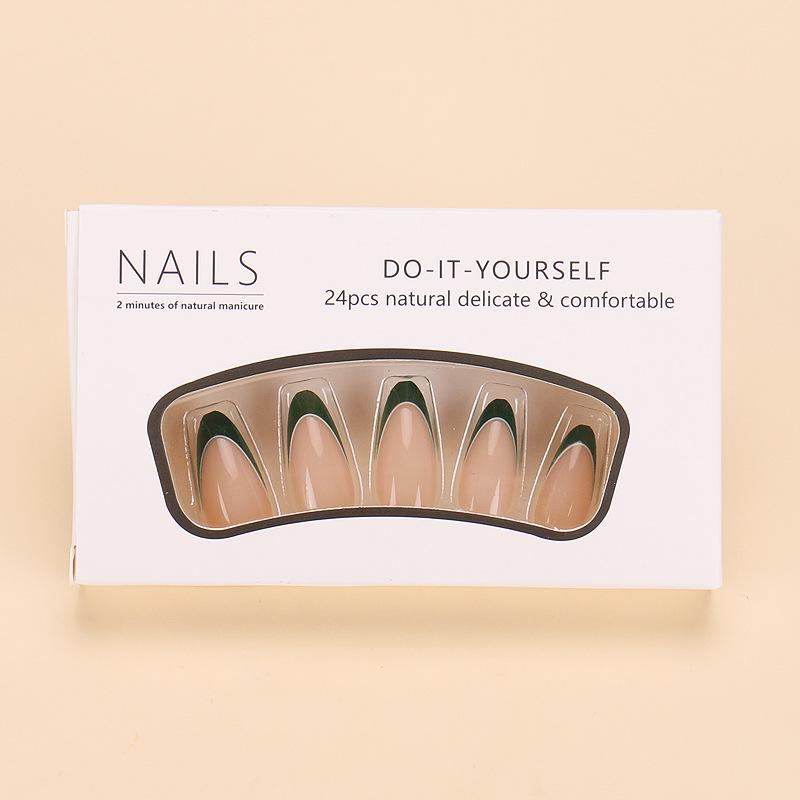 French Green Edge Press-On Nails - Pure & Sexy Style Fake Nail Art Patches, Removable and Hot-Selling.