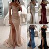 Elegantní maxi šaty s výstřihem do V a s výstřihem do V Flitrový plisovaný krátký rukáv Pas přiléhavý Večerní plesové šaty Tenké sexy dlouhé šaty