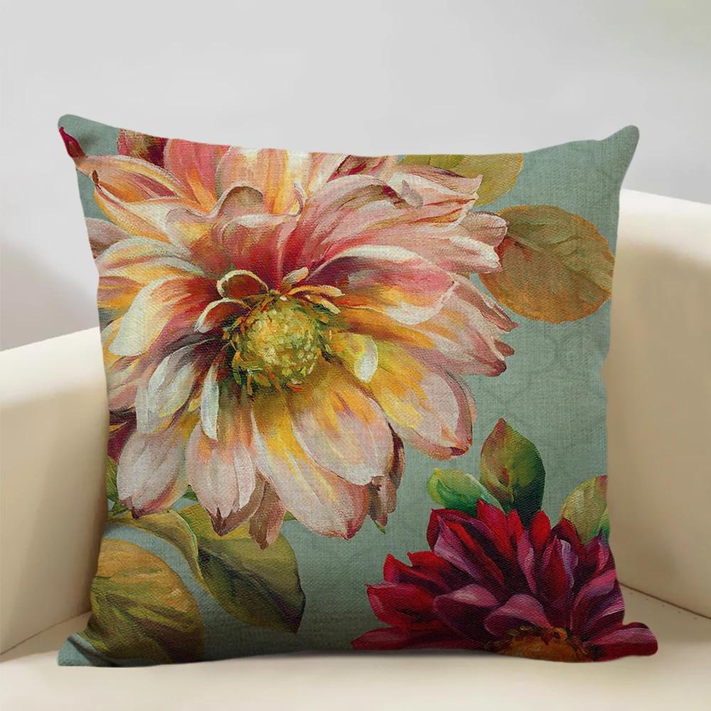 Retro Style Cushion Cover 45x45cm Linen Pillow Case Living Room Sofa Decor Pillowcase Colorful Exquisite Flower Pattern Car Seat