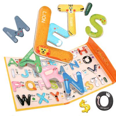 Baby Montessori Wooden Education Fridge Magnet 26 Alphabet Toys Learn Letter Matching Puzzle Magnetic Alphabet Book Toys For Kid