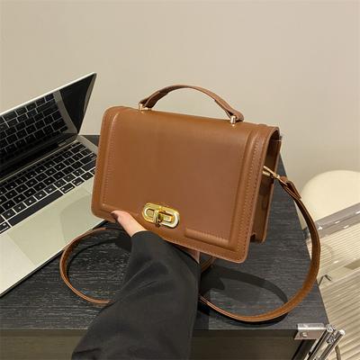 Fashion Portable Small Square Bag Texture Pu Shoulder Bag Niche Versatile Messenger Bag Simple Lock Women'S Bag