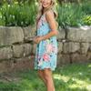 Sexy Summer Dress Loose Womans Fashion Casual Floral Print Sleeveless Dress In Bright Blue