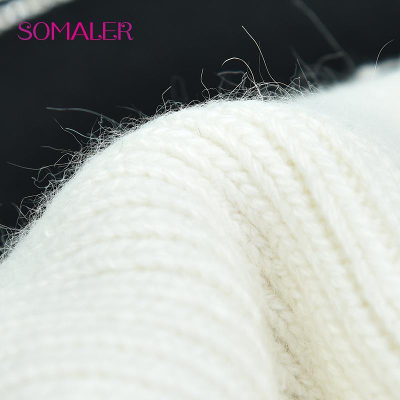 SOMALER Women Winter Fur Pom Pom Hat Wool Knit Beanie Hat With Rhinestone Warm Double Layer Luxury Fur Bobble Outdoor Cap