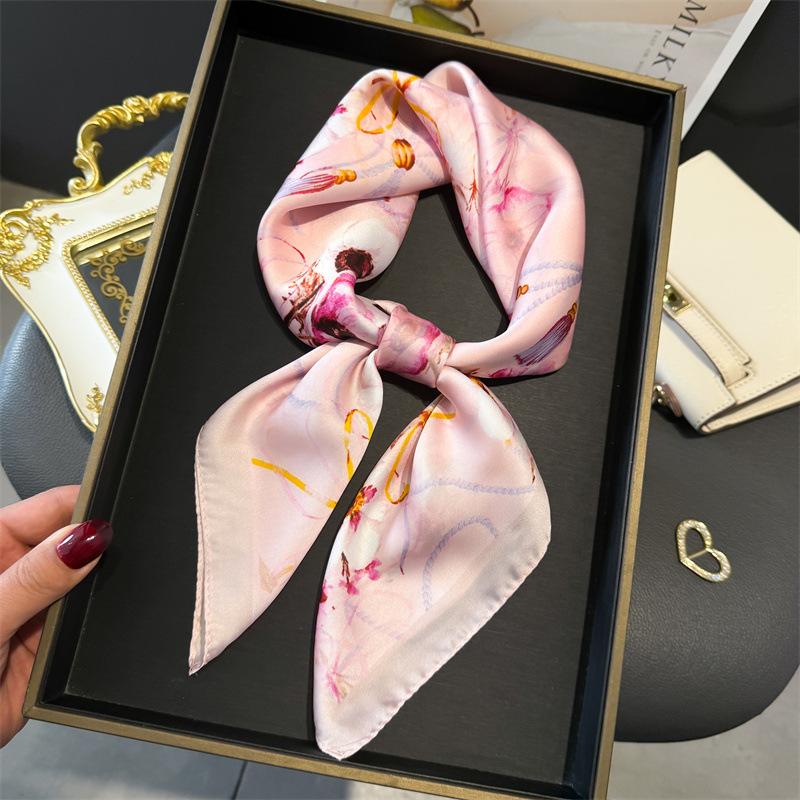 70cm Lily of The Valley Scarf Women's Spring and Summer Thin Satin Square Scarf High-end Temperament Small Scarfs Shawl