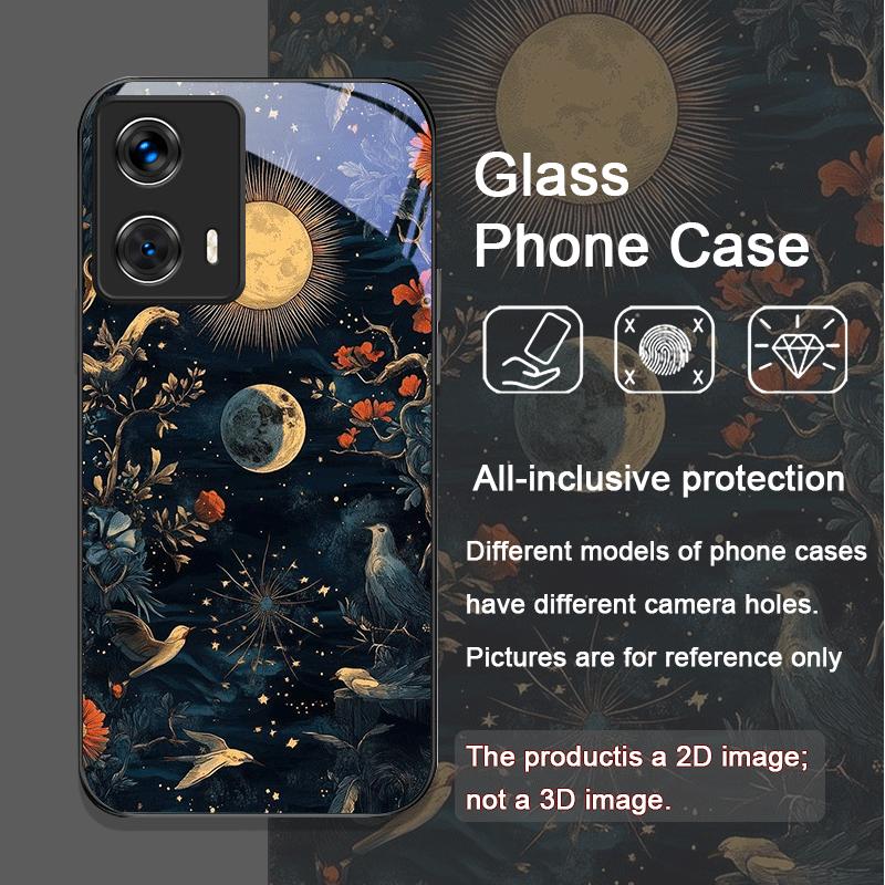 Ästhetisches Sonnenblumen- und Mondmuster Gehärtetes Glas Handyhülle für Motorola Moto Edge 50 Fusion 40 Neo 30 Pro G85 G84 G54 Abdeckung