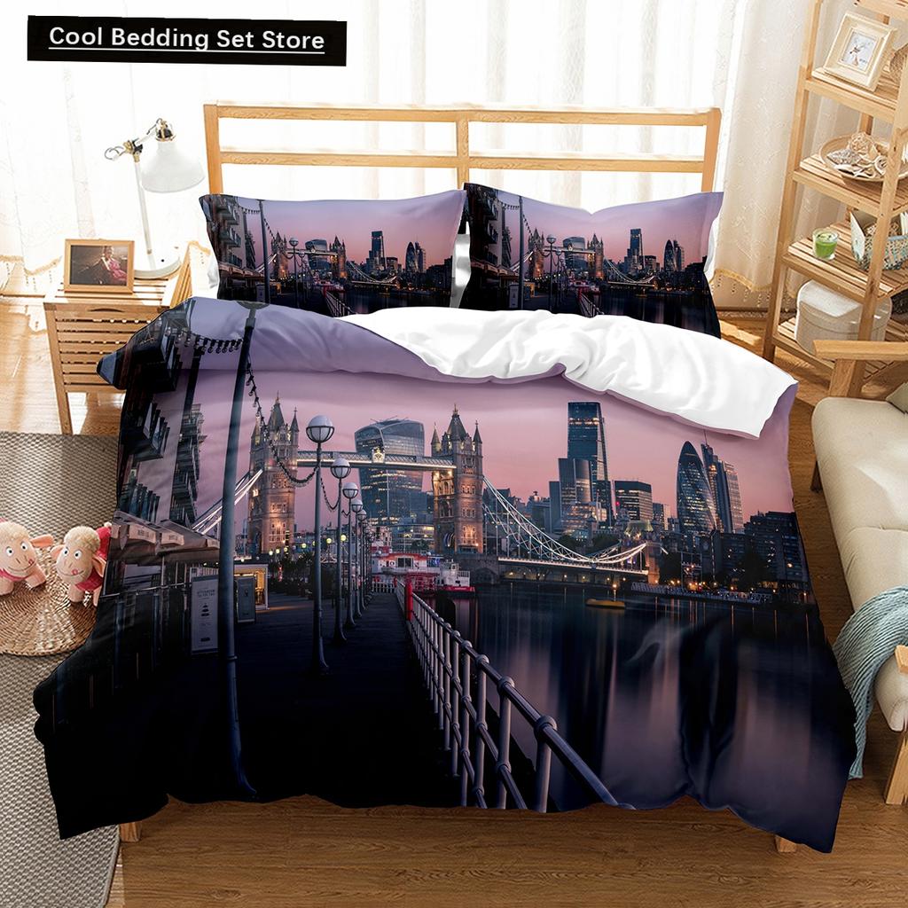 Comforter Cityscapes King Queen Tall Buildings Landscape Bedding Set Busy Traffic View Polyester Comforter