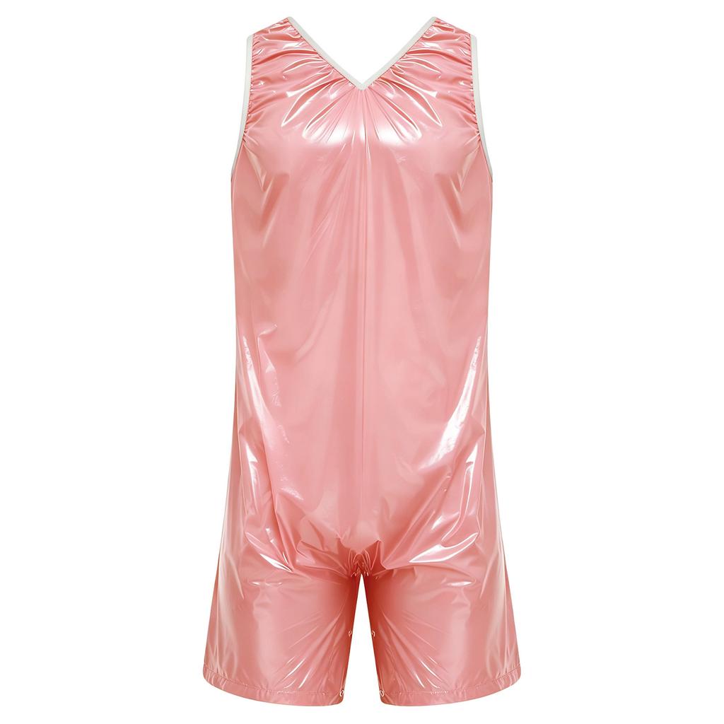Pánské Sissy Noční Oblečení Kombinéza Výstřih do V Bez Rukávů Rozepínací v Rozkroku Knoflíky Nepromokavá Látka Pyžamo Body