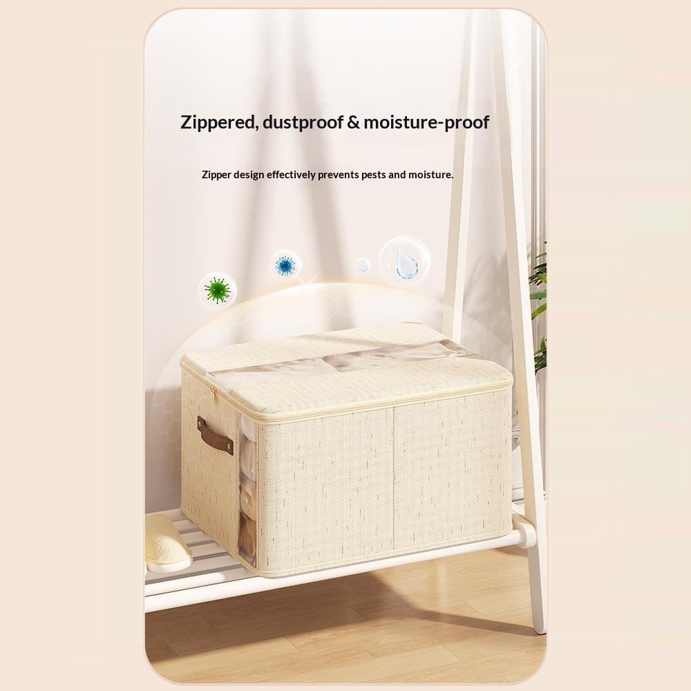 45×35×25cm Extra Large Cotton Linen Storage Box Dual-Window Zippered Organizer with Handles Quilt Storage Box for Home