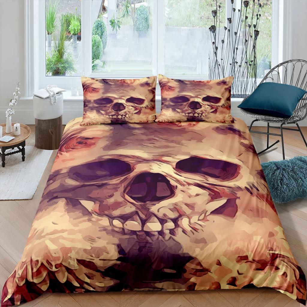 Sugar Skull Bedding Sets King Beauty Kiss Skull Duvet Cover Bed Set Bohemian Print Black Bedclothes Queen Size Bedline