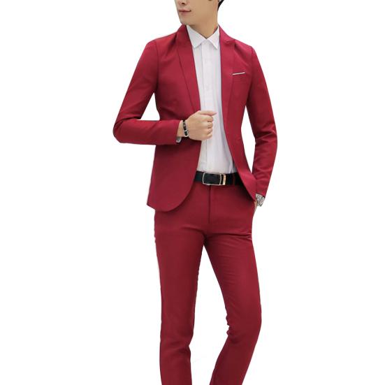 

2Pcs Fashion Men Solid Color Lapel Button Long Sleeve Slim Blazer Suit Pants XXL
