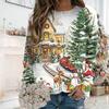 Womens Christmas Sweatshirt Cute Holiday Print Long Sleeve Round Neck Pockets Oversize Top Loose Sweatshirts Outerwear