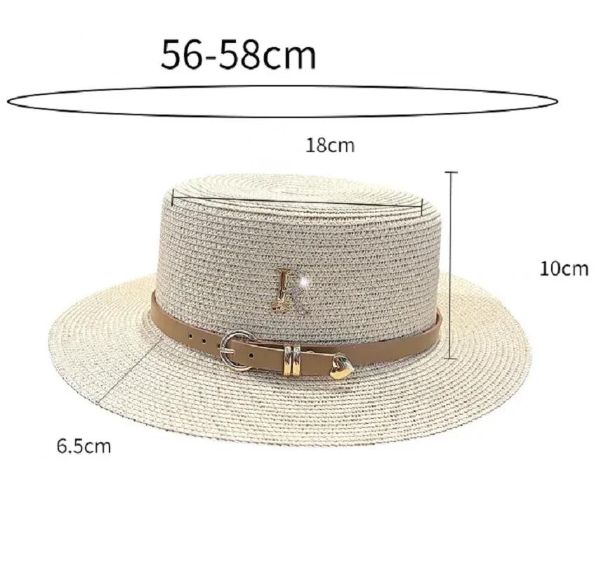 Vintage Straw Beach Hat with Metal R Buckle - Women's Summer Sun Protection Travel Hat, Fashionable Church Accessory