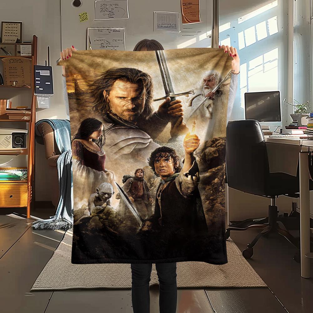 1 шт. Фланелевое одеяло с принтом «Властелин колец», Высококачественное, Удобное для всех сезонов, Декор для дома, Тепло и уют, Идеально для рождественских подарков 80cm x 120cm