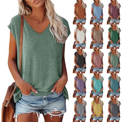 Womens V Neck Tshirts Cap Sleeve Casual Tops T Shirts Summer Clothes Trendy Basics Tees