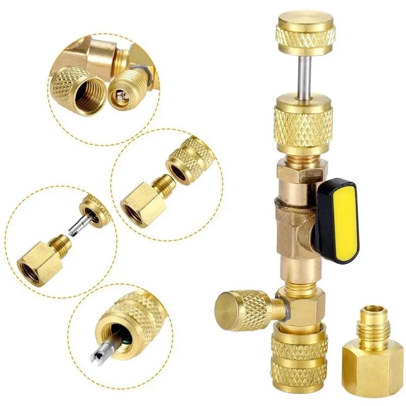 Outil removeur/installateur de noyau de valve R410A R22 avec port double taille SAE 1/4 & 5/16 pour système CVC R404A R407C R134A R12 R32.