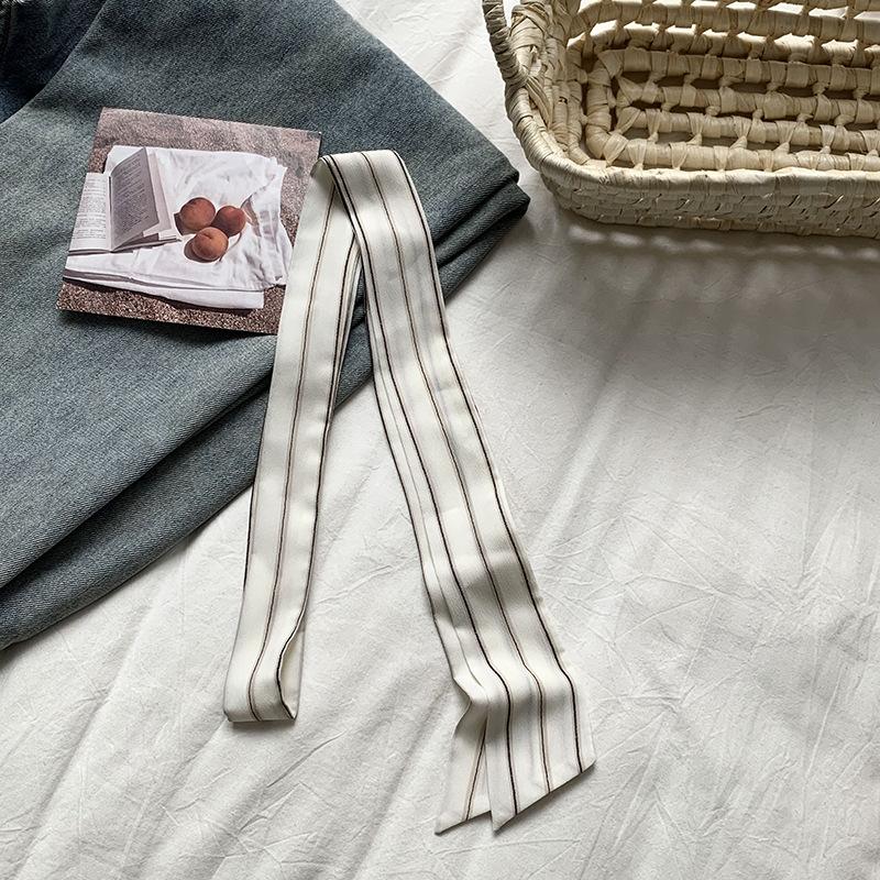 Silk scarf long strip high-end thin and narrow scarf women wear silk scarf polka dot plaid printing streamer