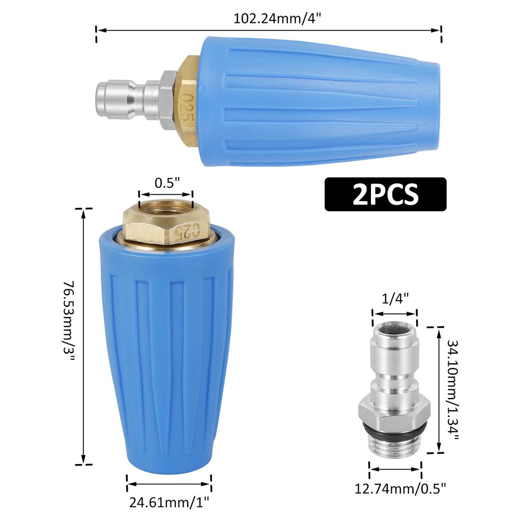 2Pcs Turbo Nozzle Pressure Washer Turbine Nozzle 4000 PSI Max Rotating Pressure Washer Turbo Nozzle with 1/4inch Quick Connector