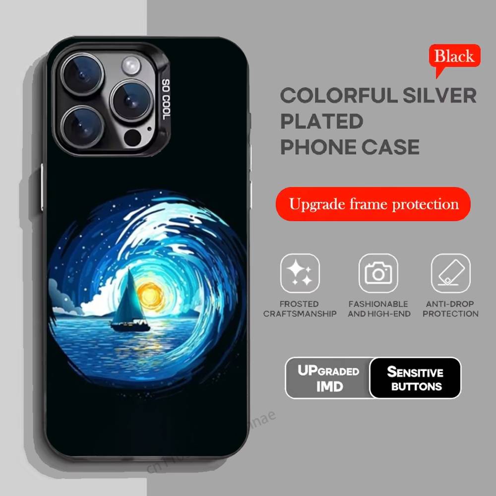 Moon Galaxy Universe Phone Case For iPhone 17,16,15,14,13,12,11,Pro,Max,Plus,Mini,X,XS,XR,8,S,SE Soft Black Case