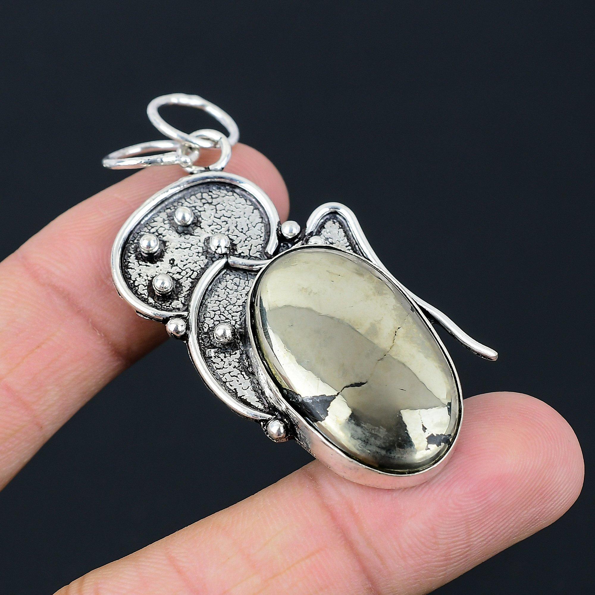 Birthday Gift For Her Natural Pyrite Gemstone Pendant 925 Sterling Silver
