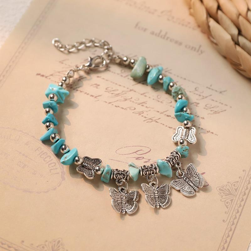 Retro bracelet niche design literary Tibetan silver amethyst butterfly bracelet women's accessories