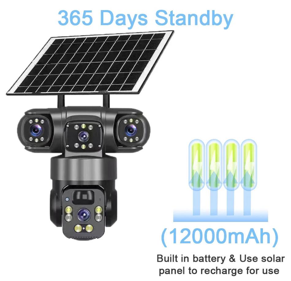 V360Pro 4G Solar Surveillance Camera: Triple-Lens, Outdoor, Night Vision, Waterproof, Lightning-Proof, No Network or Power Required.