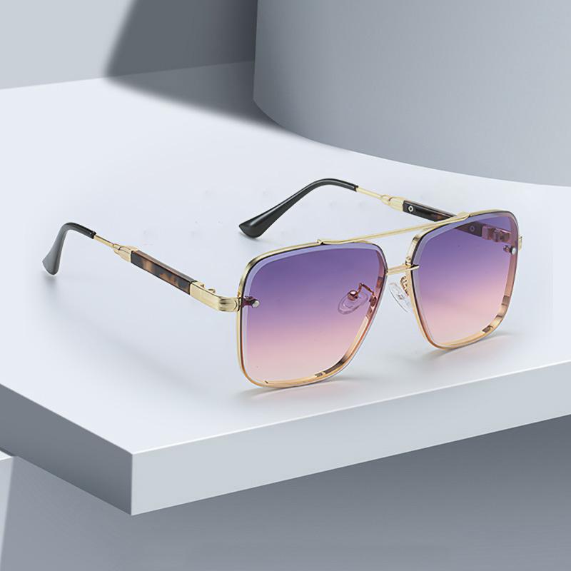 New In Vintage Sunglasses For Women Modern Fashionable Square Golden Edged Purple Gradient Lens Glasses Sun Glasses Gift