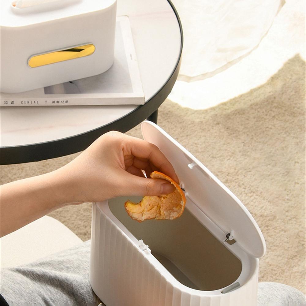 Desktop Trash Can Bedroom Small Large Capacity Double Bagging Light Luxury 2024 Press Trash Can Office Press New Trash Can