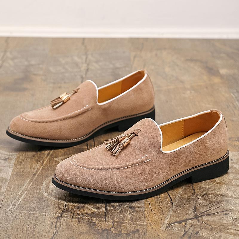 Spring and Autumn Suede Casual Leather Shoes Wear Tassel and One Pedal Lazy Shoes Large Size Men's Glove Loafers