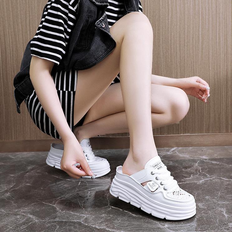 Zomer Nieuwe Damessandalen Mode Ademend Verhogend Baotou Semi-slippers Dames Kleine Witte Schoenen Sexy Jurk Sandalen