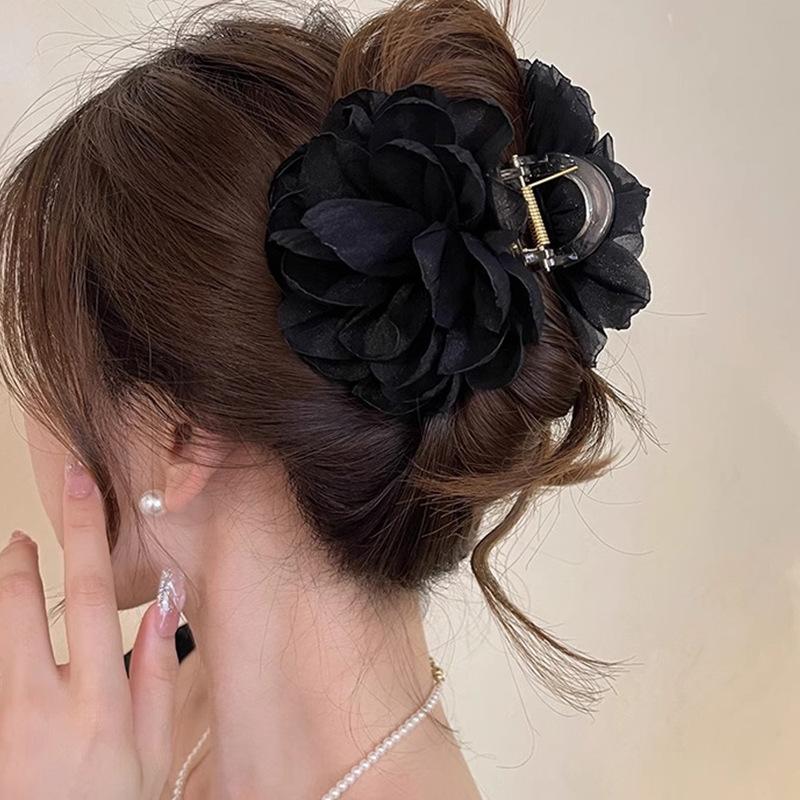 Super Fairy Mesh Flower Gripper Women New High-end Shark Clip Back Hair Simple Elegant Headwear
