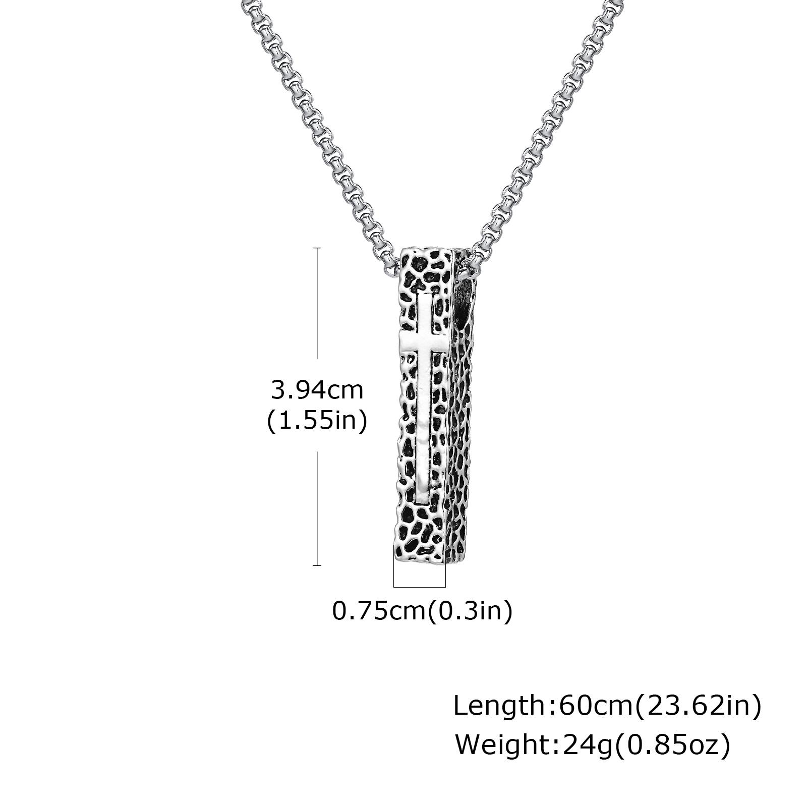 Vnox Pillar Shaped Cross Pendant Necklace, Unisex Rectangle Bar Necklaces, Cool Mens Womens Faith Jewlery Gift