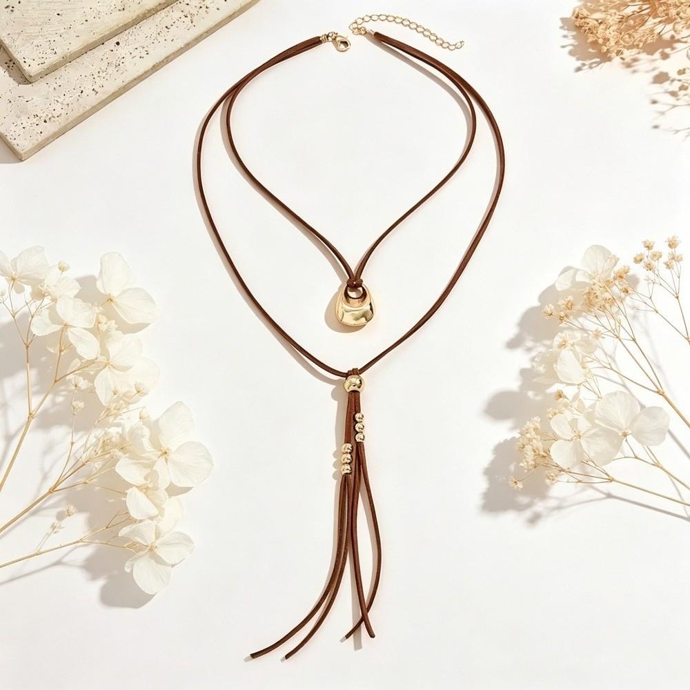 Bohemian Tassel Pendant Chain Suede Beaded Y-Necklace Long Pendant Necklace Beach Daily