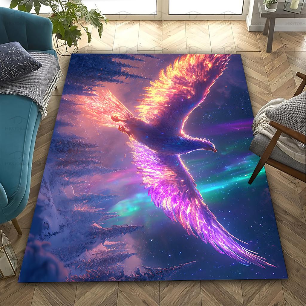 Crystal Velvet Carpet, Colorful Phoenix Aurora, Washable, Suitable for Living Room/kitchen/dining Room/office/balcony