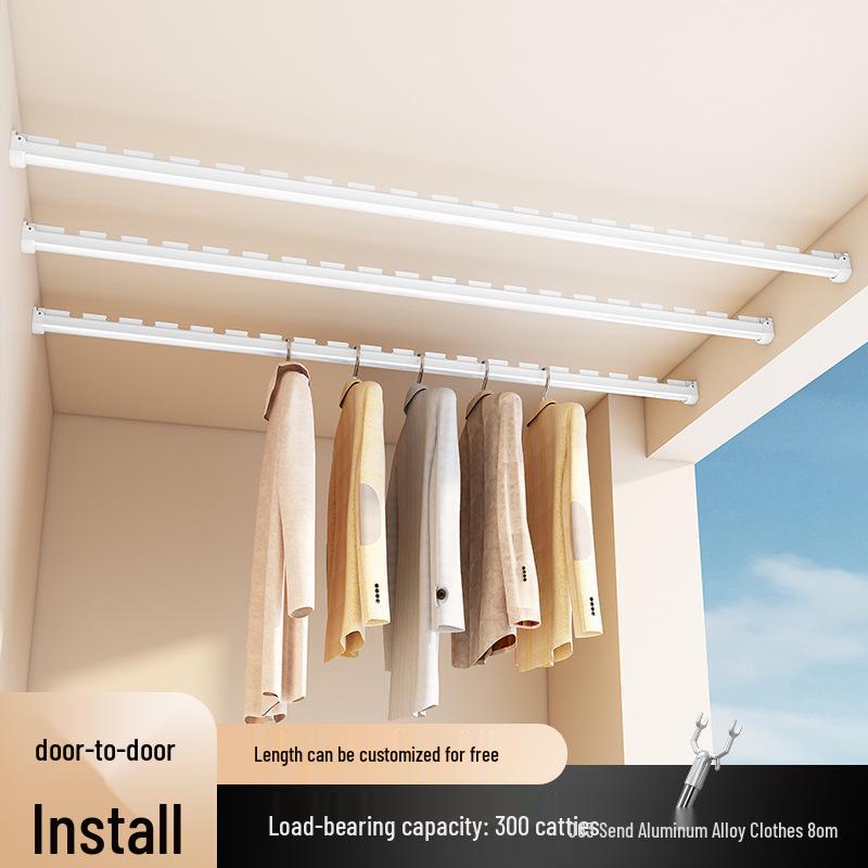 Wall-Mounted Aluminum Clothes Drying Rod with Ceiling Flange Base