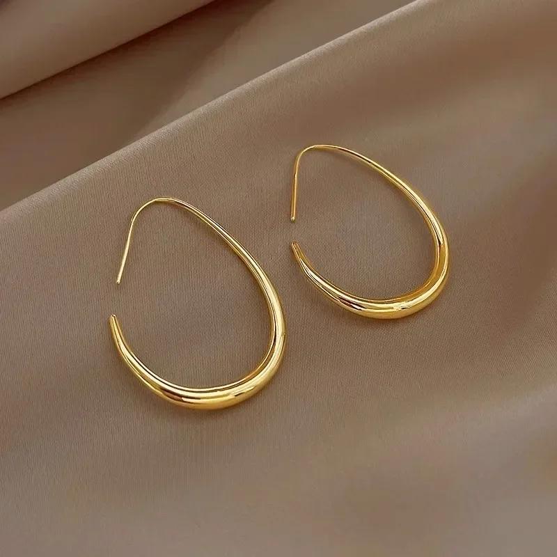 Luxury Gold Color Big Oval Hoop Earrings For Women Simple Desgin Large Geometric Earrings Party Wedding Jewelry Gift  Sale