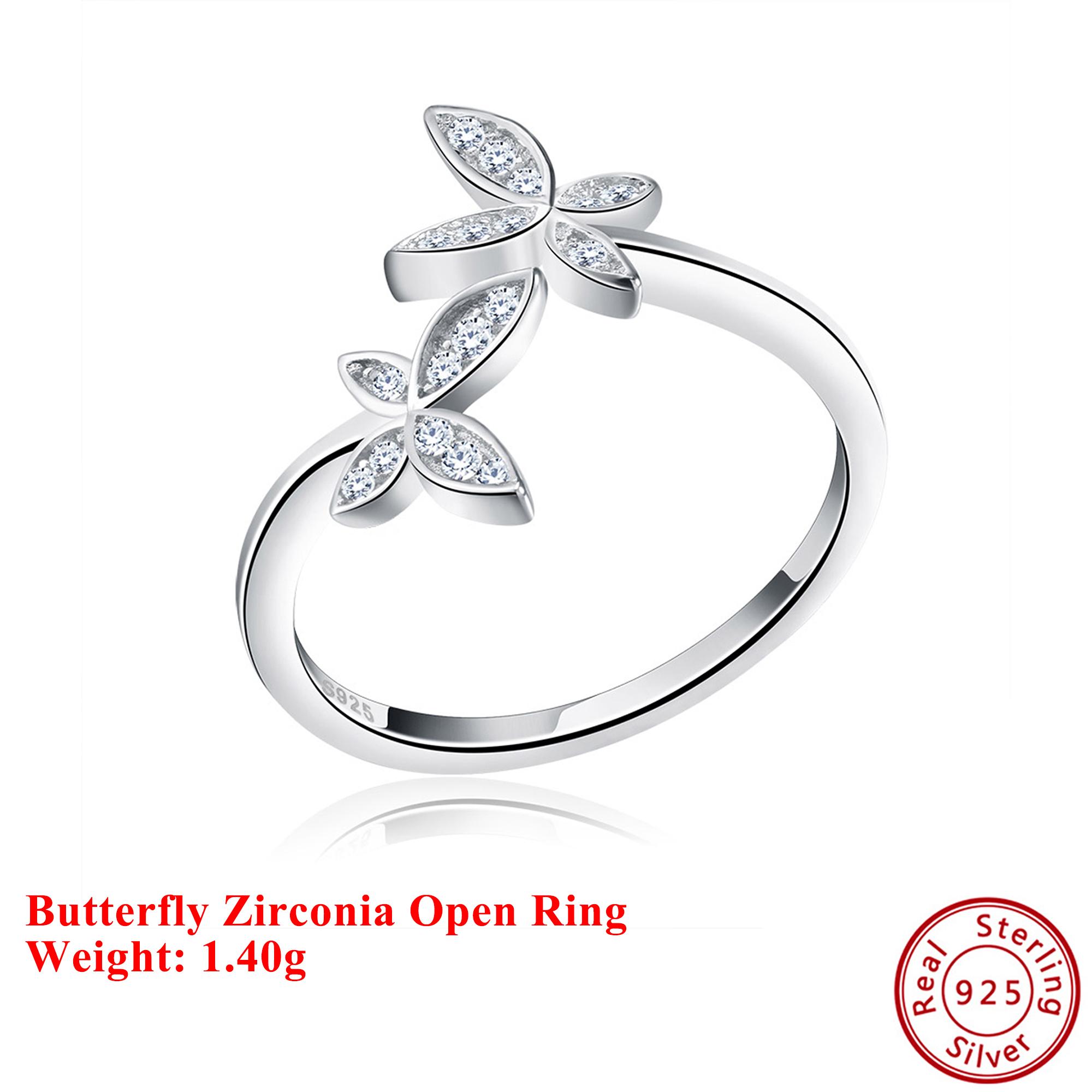Effie Queen Luxury Zircon Flower Rings Stacking Women 925 Sterling Silver Clover Open Ring Fashion Wedding Party Jewelry SR10
